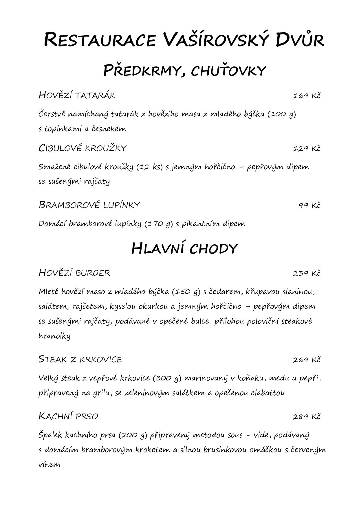 Stálé menu Vašírovský dvůr