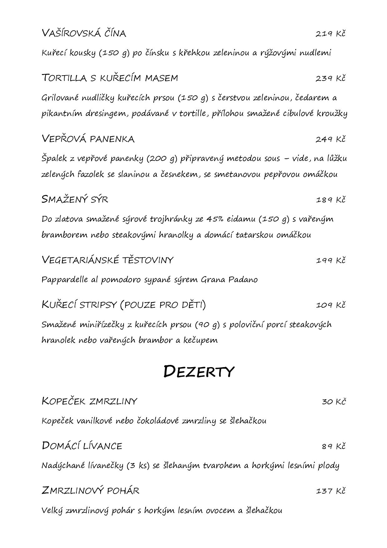 Stálé menu Vašírovský dvůr