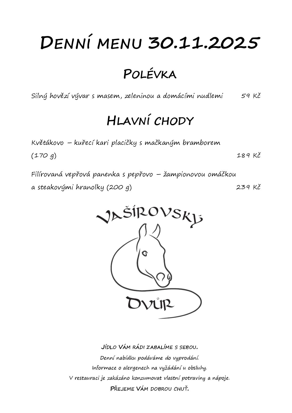 Denní menu Vašírovský Dvůr