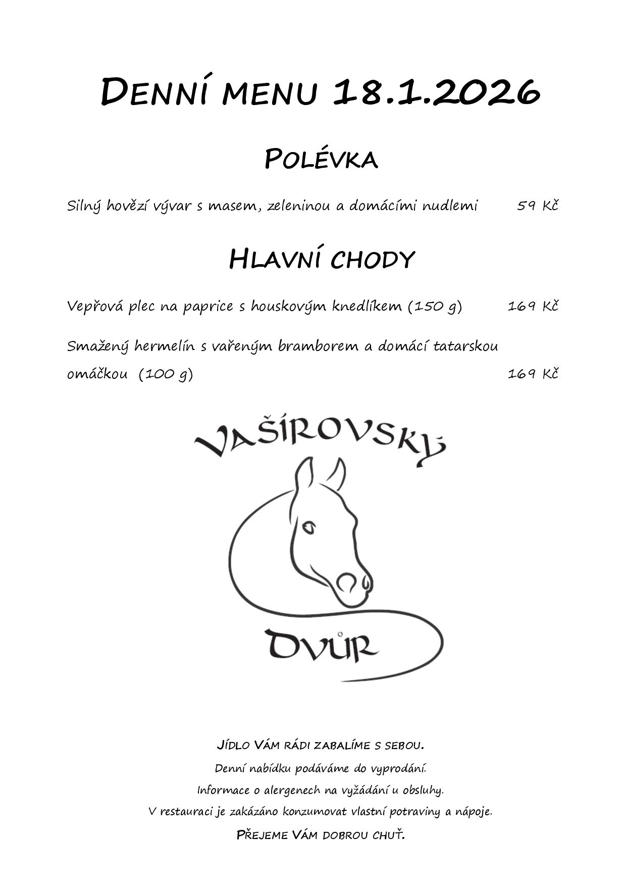 Denní menu Vašírovský Dvůr