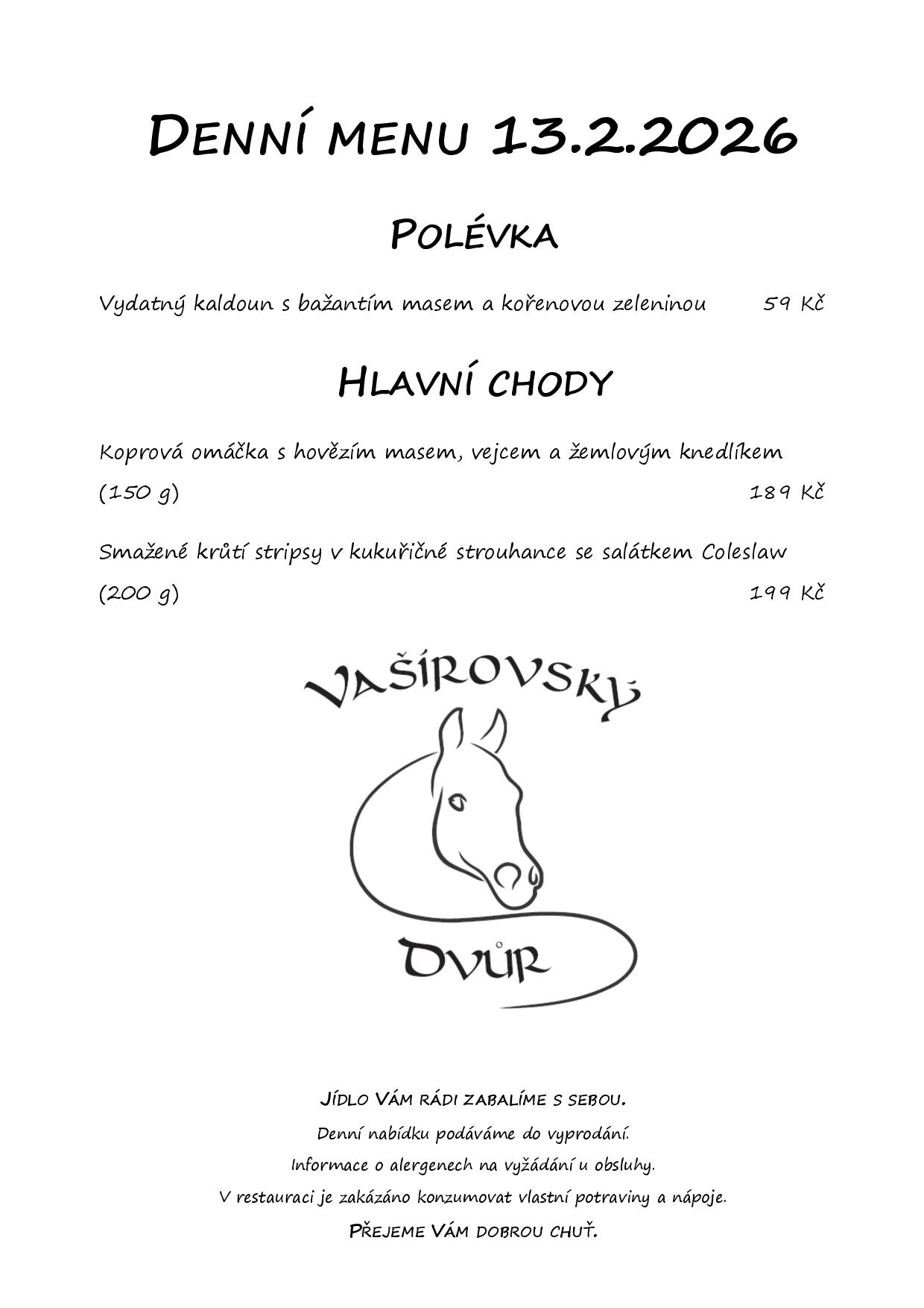 Denní menu Vašírovský Dvůr