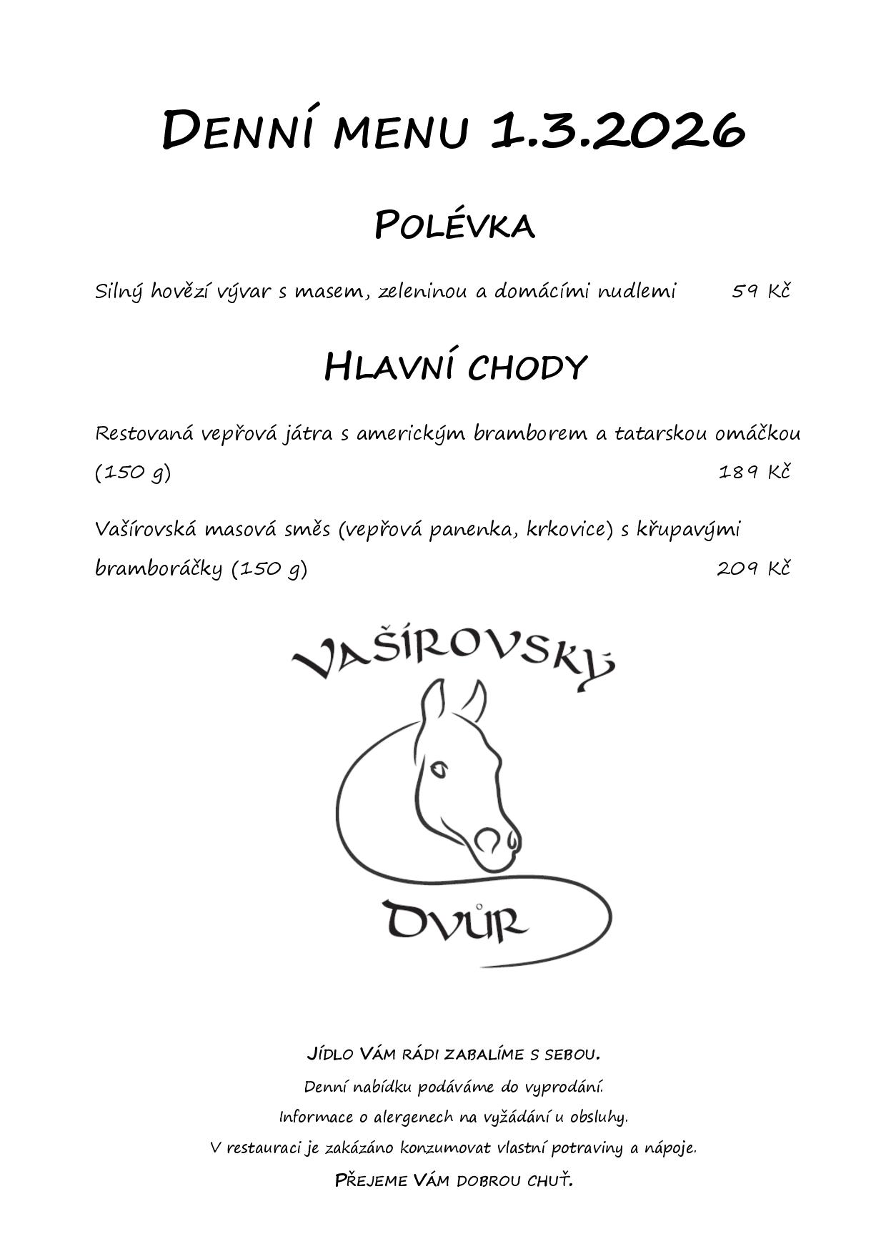 Denní menu Vašírovský Dvůr