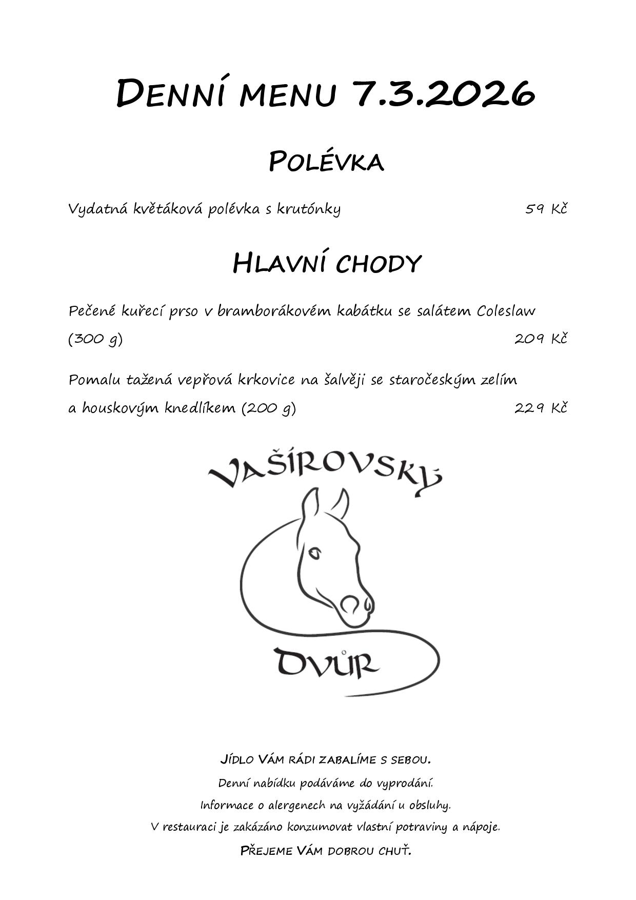 Denní menu Vašírovský Dvůr
