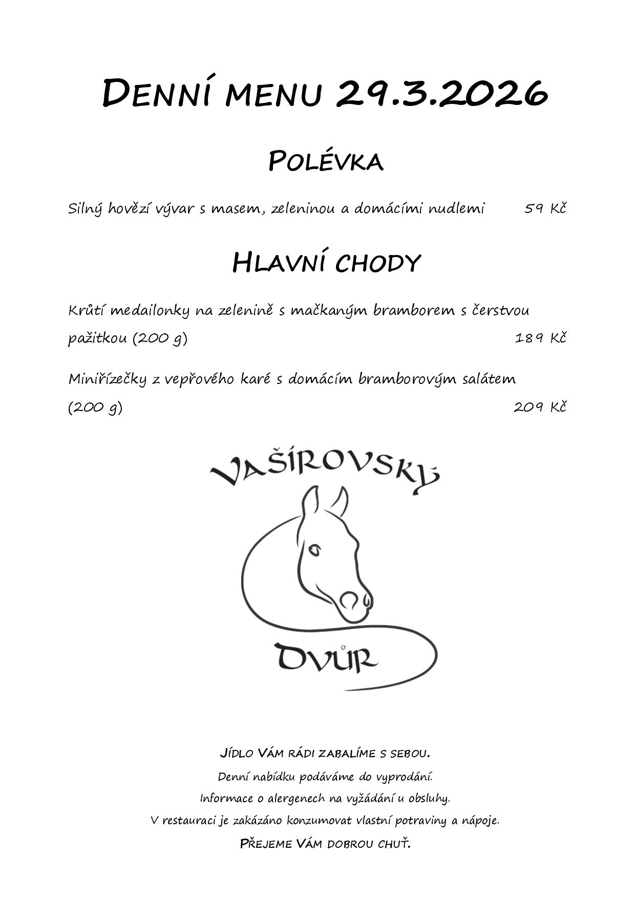 Denní menu Vašírovský Dvůr