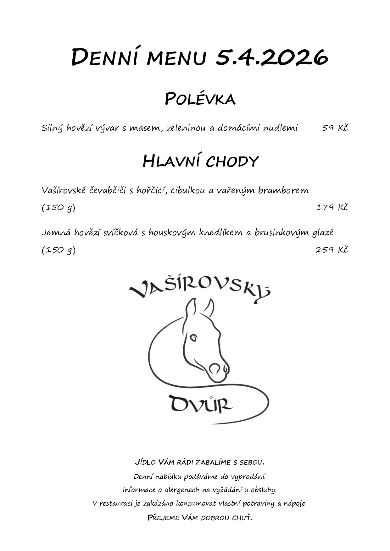 Denní menu Vašírovský Dvůr