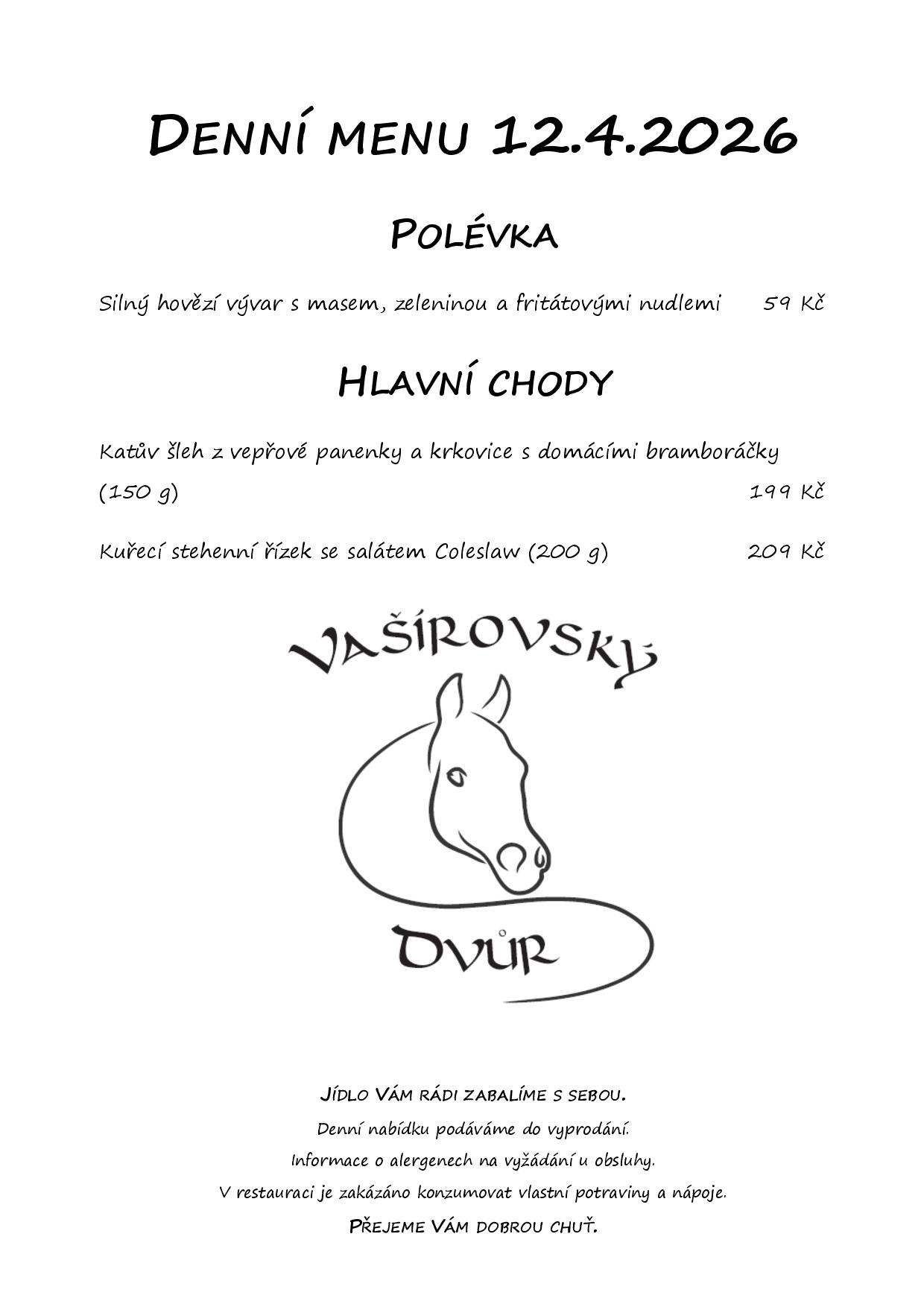 Denní menu Vašírovský Dvůr
