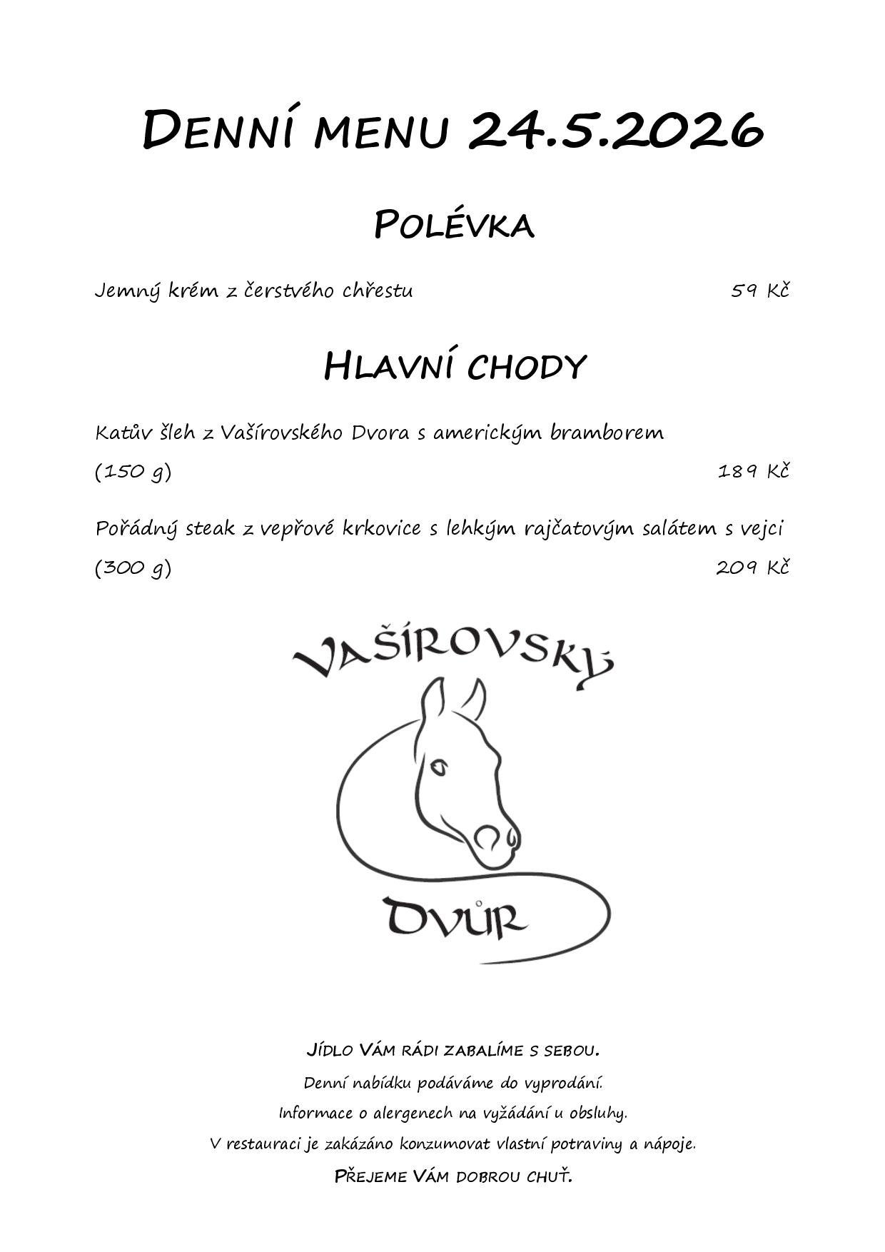 Denní menu Vašírovský Dvůr