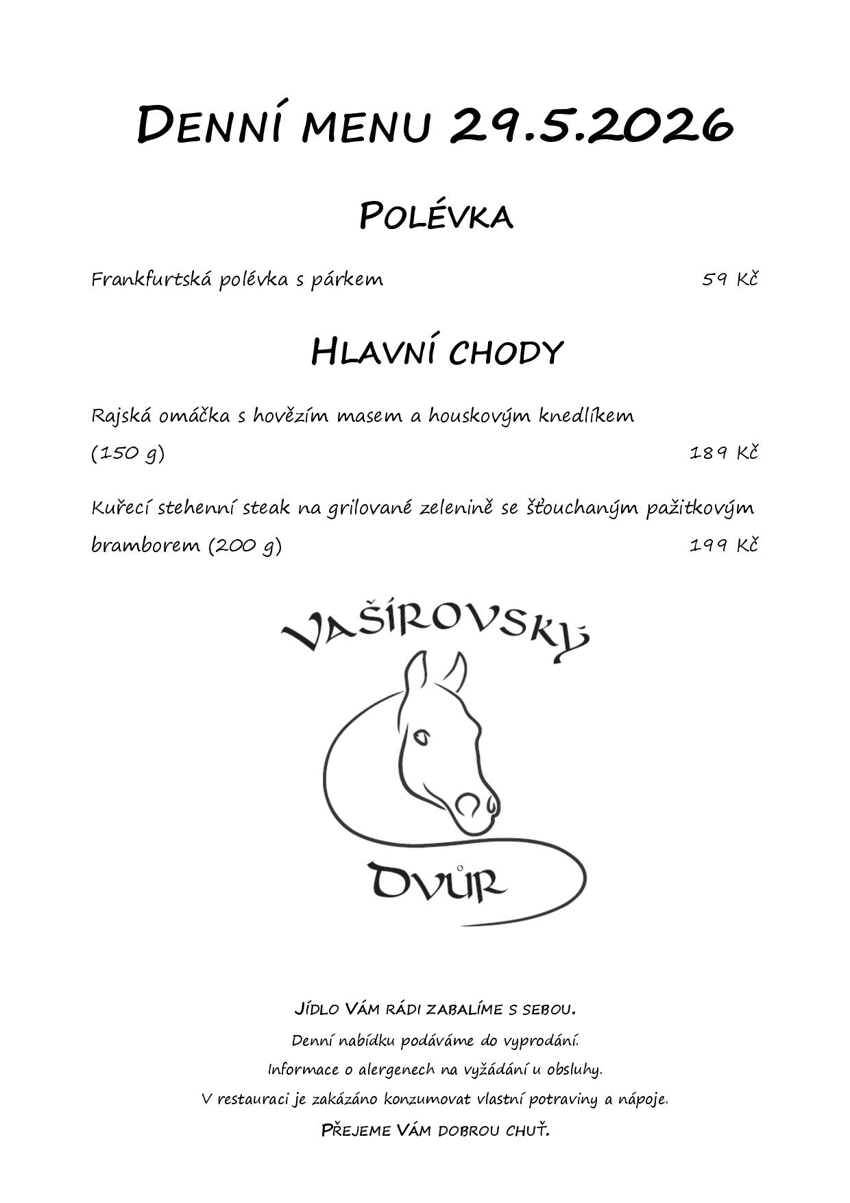 Denní menu Vašírovský Dvůr