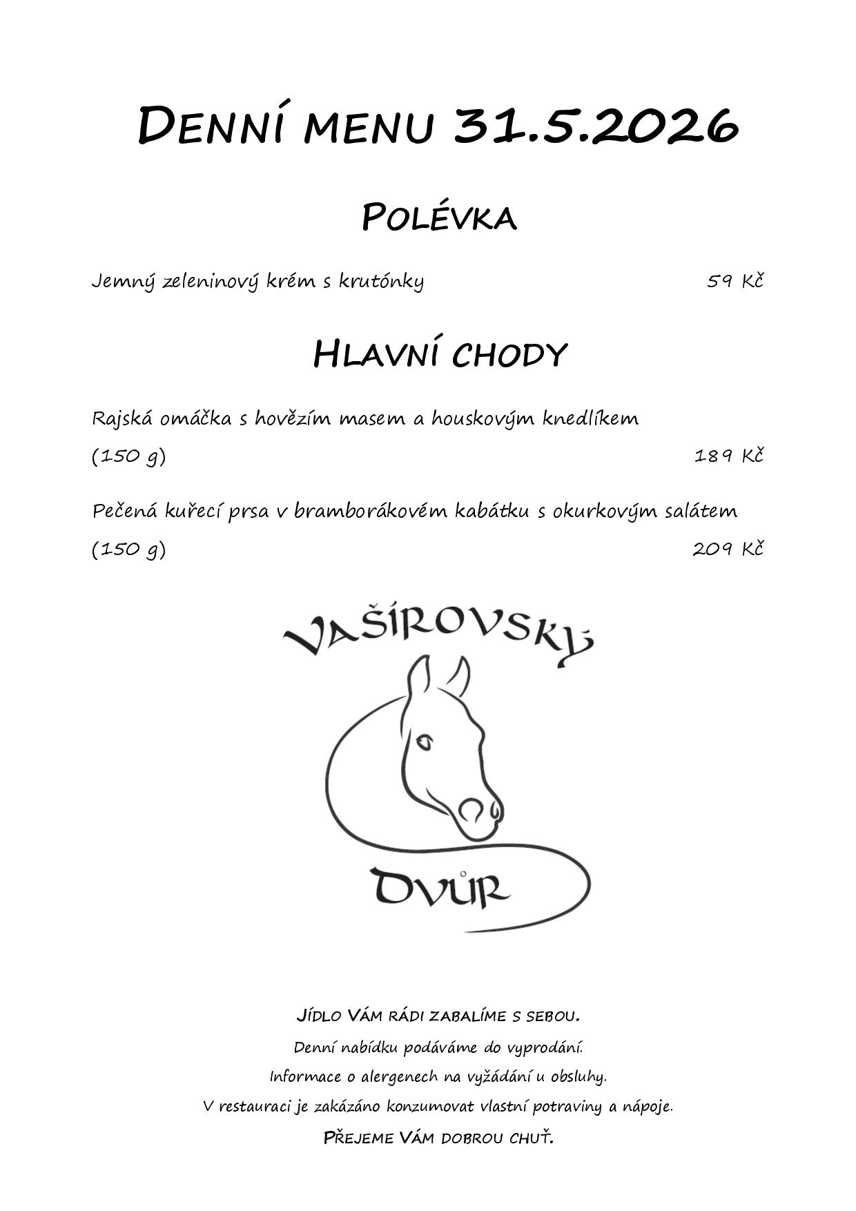 Denní menu Vašírovský Dvůr