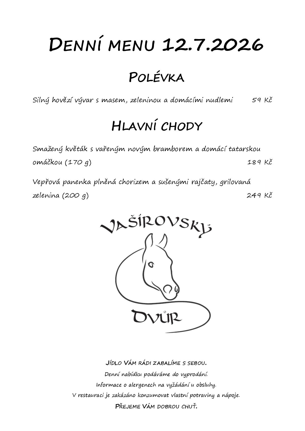 Denní menu Vašírovský Dvůr