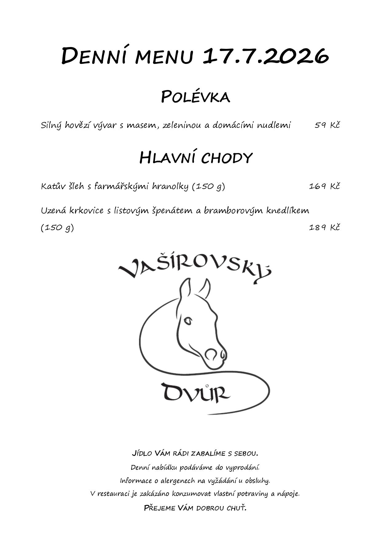 Denní menu Vašírovský Dvůr