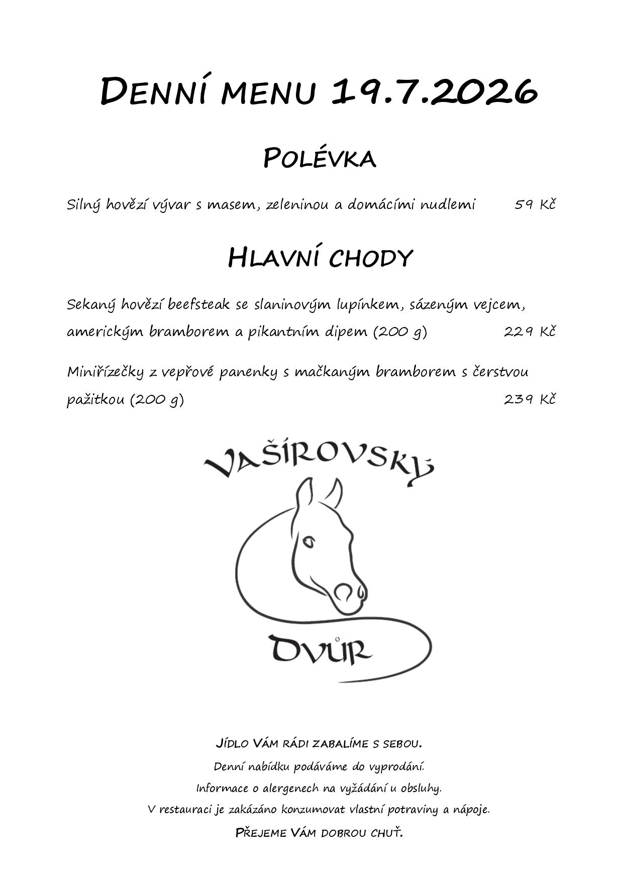 Denní menu Vašírovský Dvůr