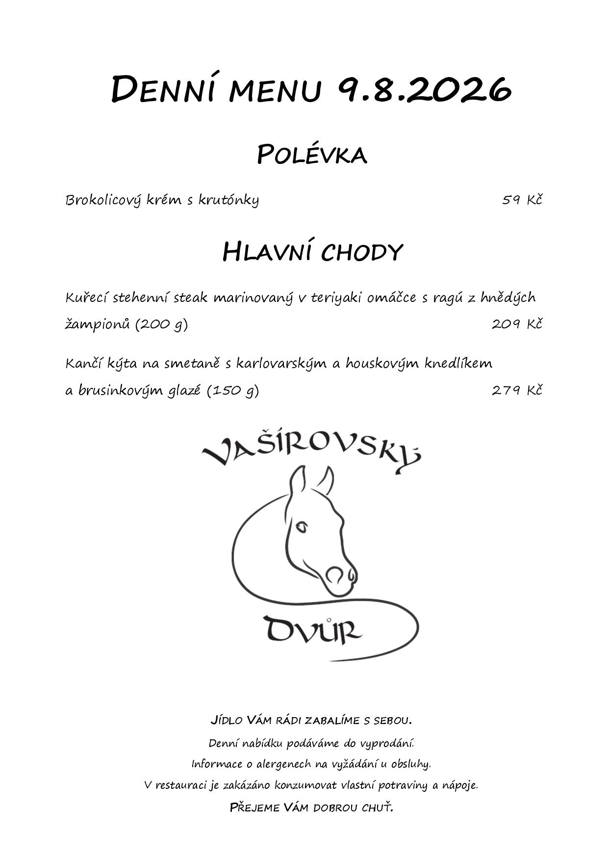 Denní menu Vašírovský Dvůr