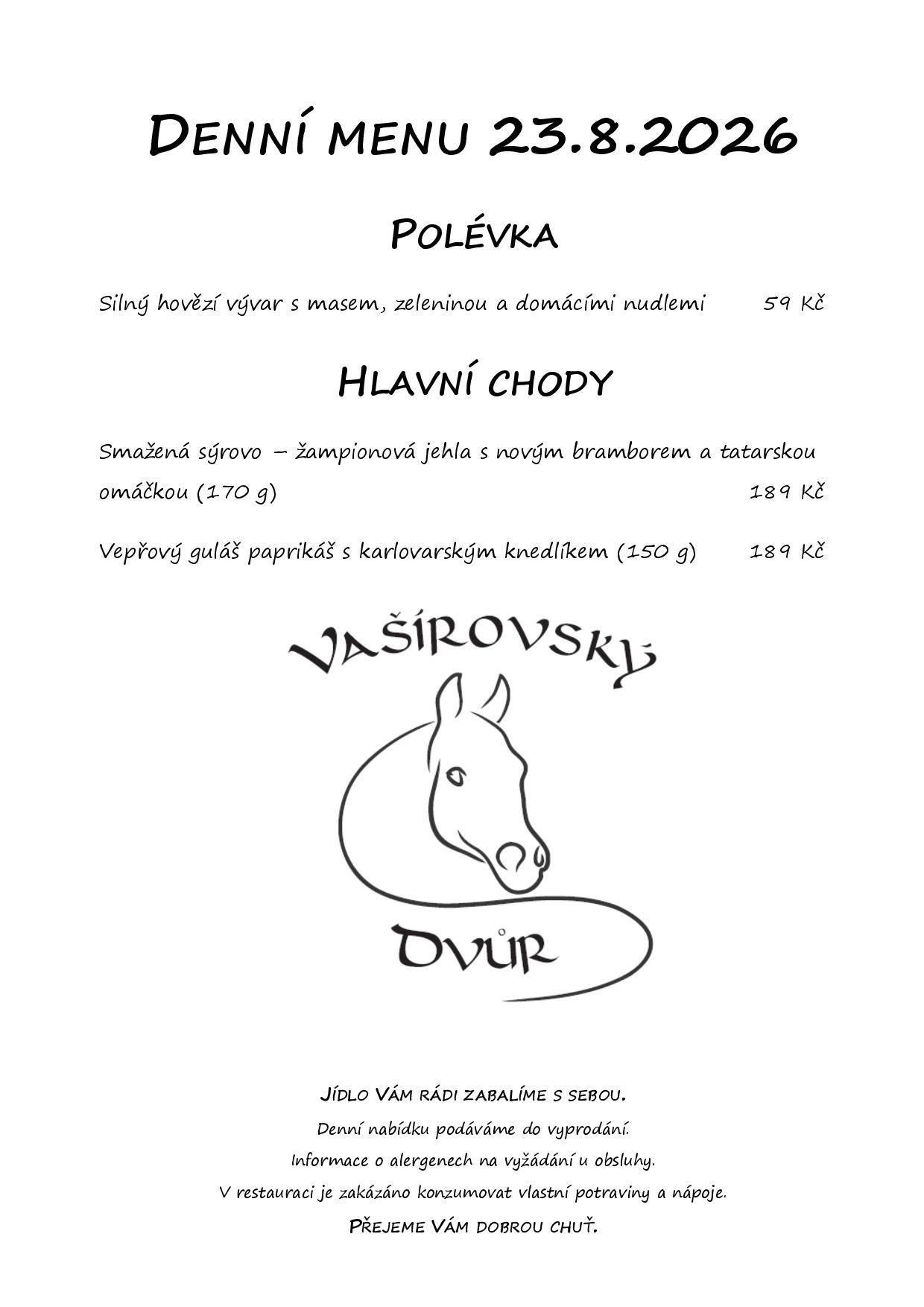 Denní menu Vašírovský Dvůr