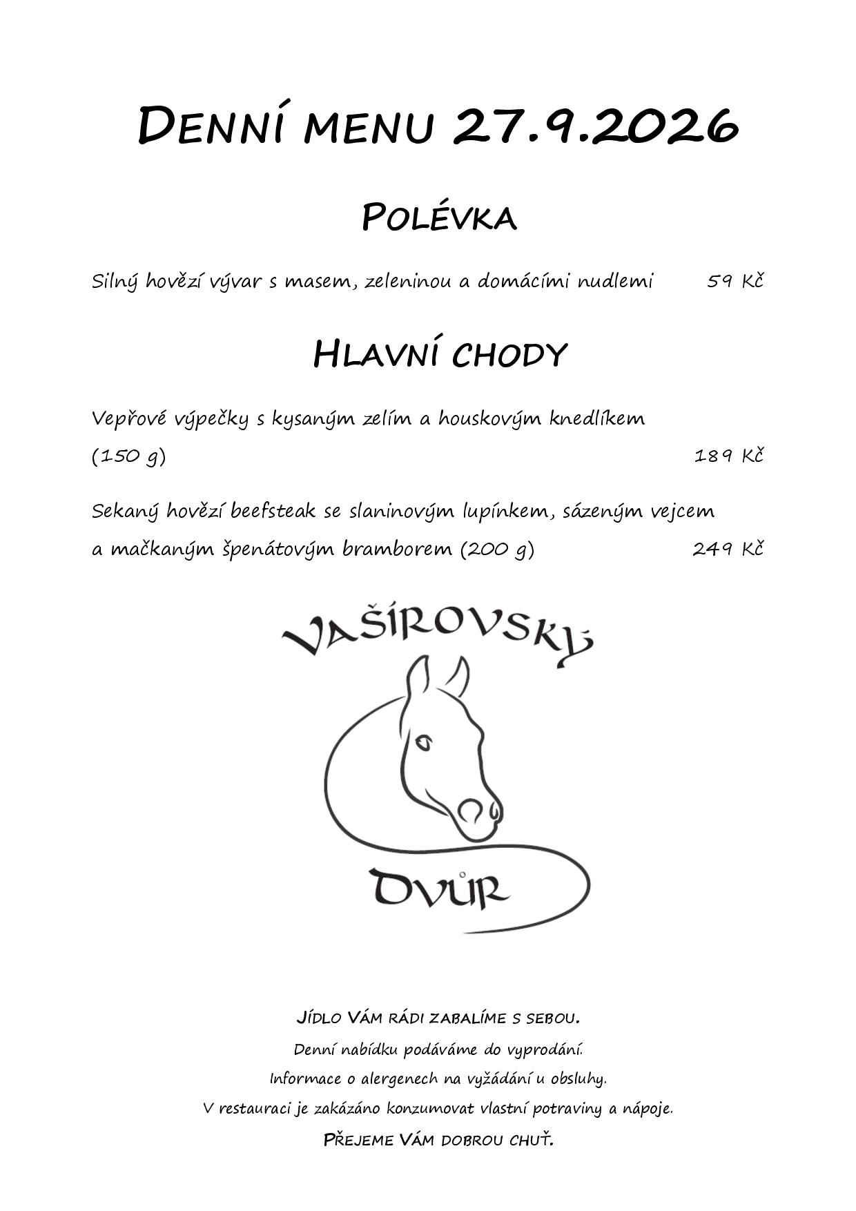 Denní menu Vašírovský Dvůr