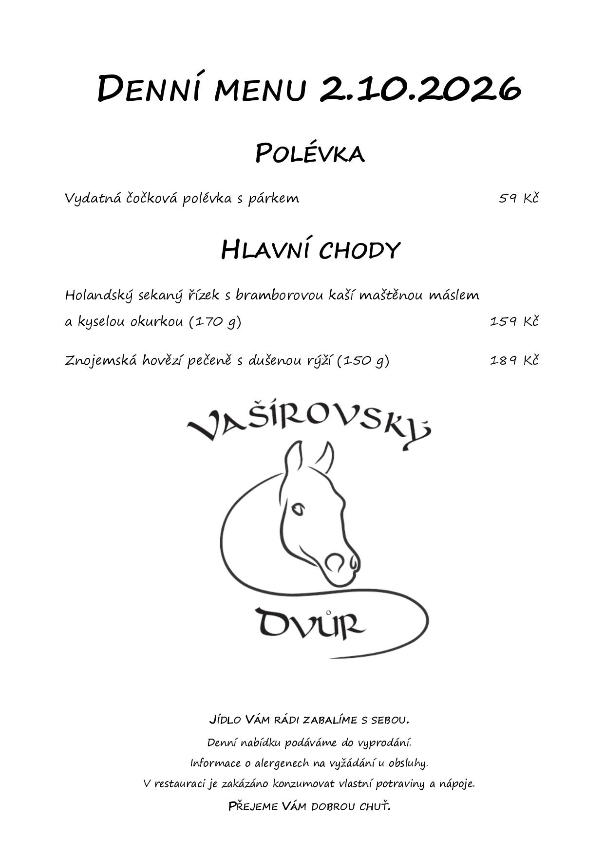 Denní menu Vašírovský Dvůr