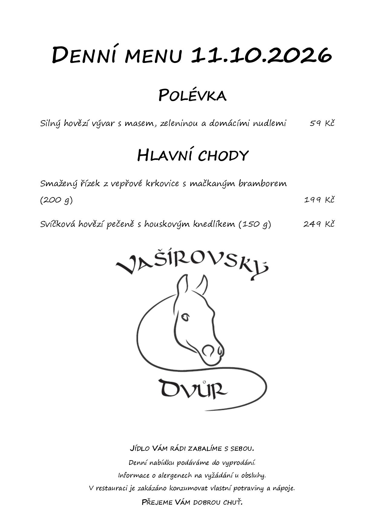Denní menu Vašírovský Dvůr