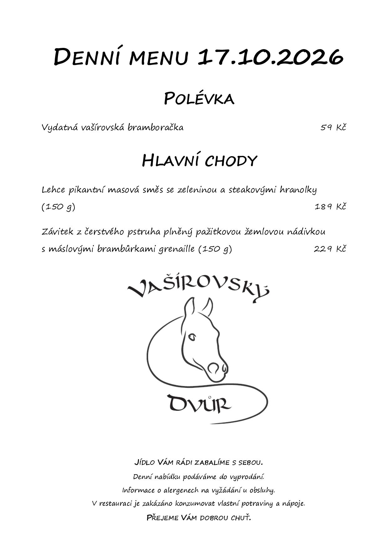 Denní menu Vašírovský Dvůr